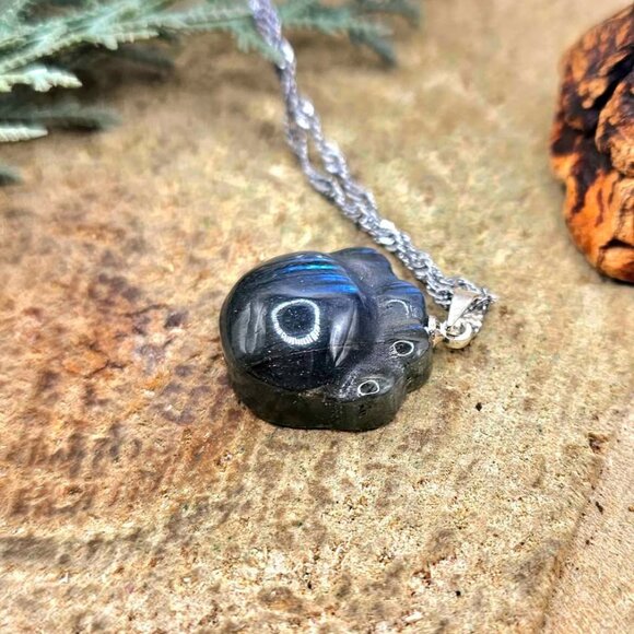 Nature Labradorite Carved Flashy Cute Animal Paw Pendant Necklace - Picture 9 of 10